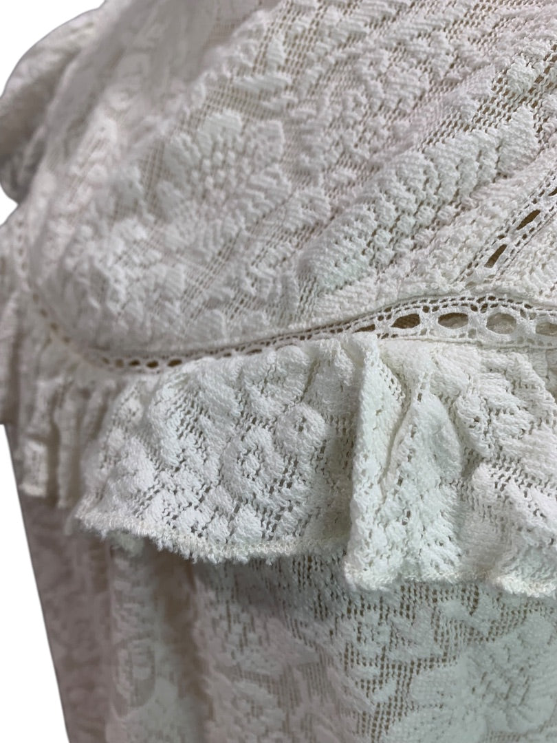 XS Loft Womens Ivory Lace Sheer Blouse Top Shirt Short Sleeve