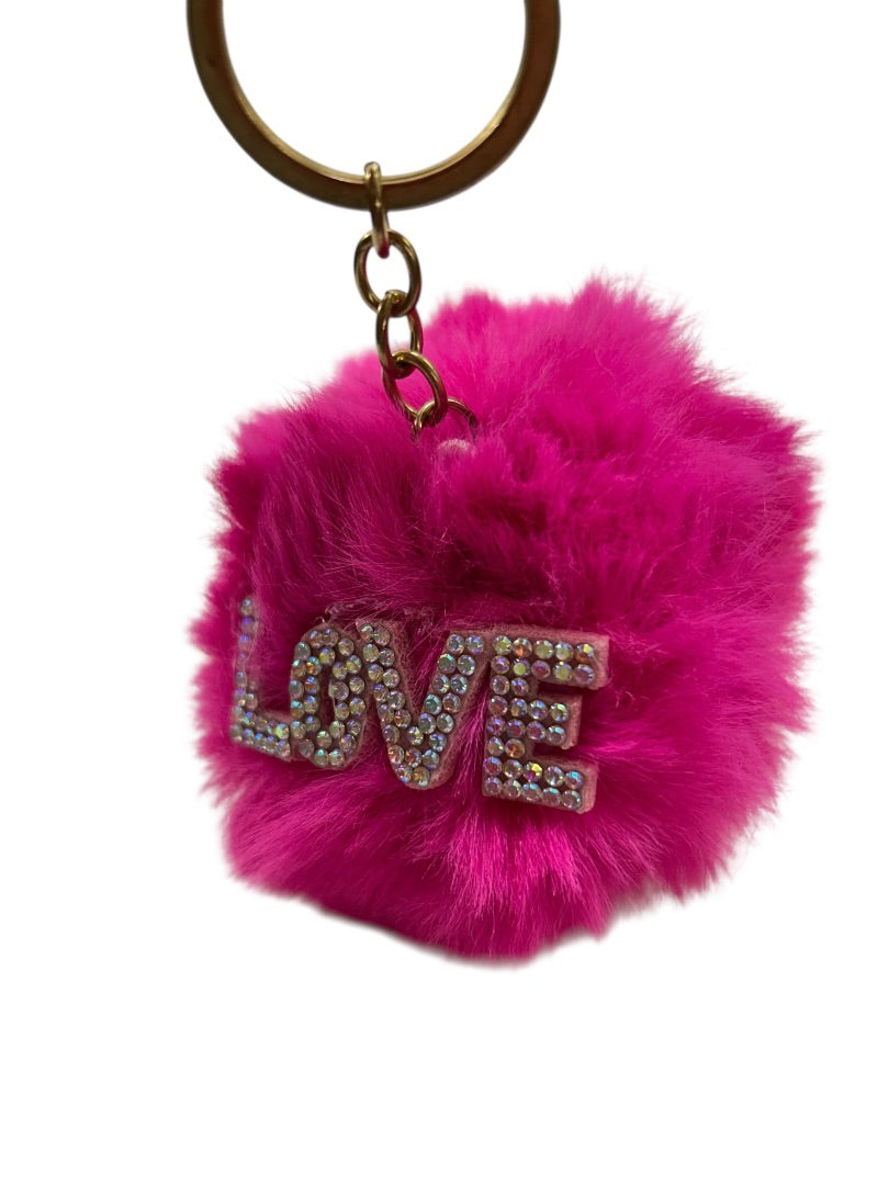 Set of 2 Puffy Plush Keyring Key Chains Red Heart Pink Love