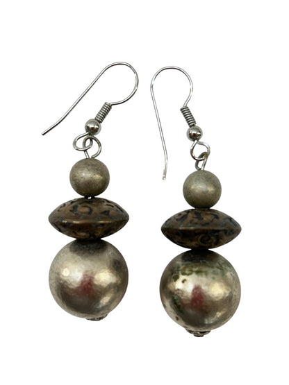 Mixed Metal Fishhook Pierced Beaded Earrings 2" Drop Dangle