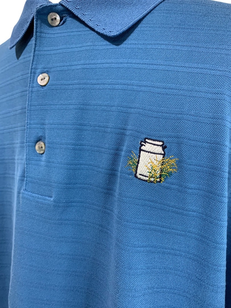 XL Ben Hogan Mens Golf Polo Shirt Blue Texture Stripe Short Sleeve