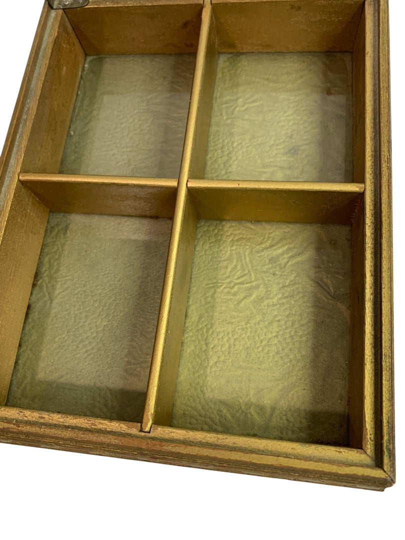 Antique Wooden Dresser Box Mirrored Lid Le Boudoir 9.5" x 7.5"