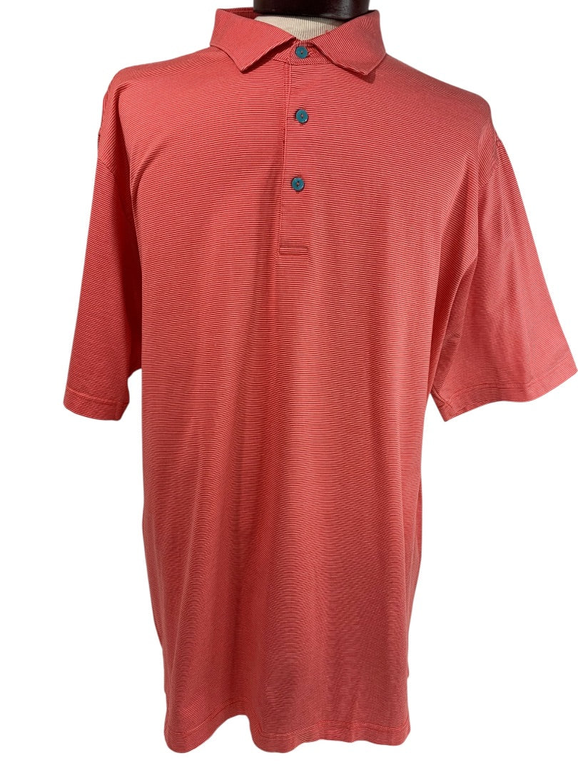 XL Peter Millar Mens Coral Stripe Golf Polo Shirt Short Sleeve