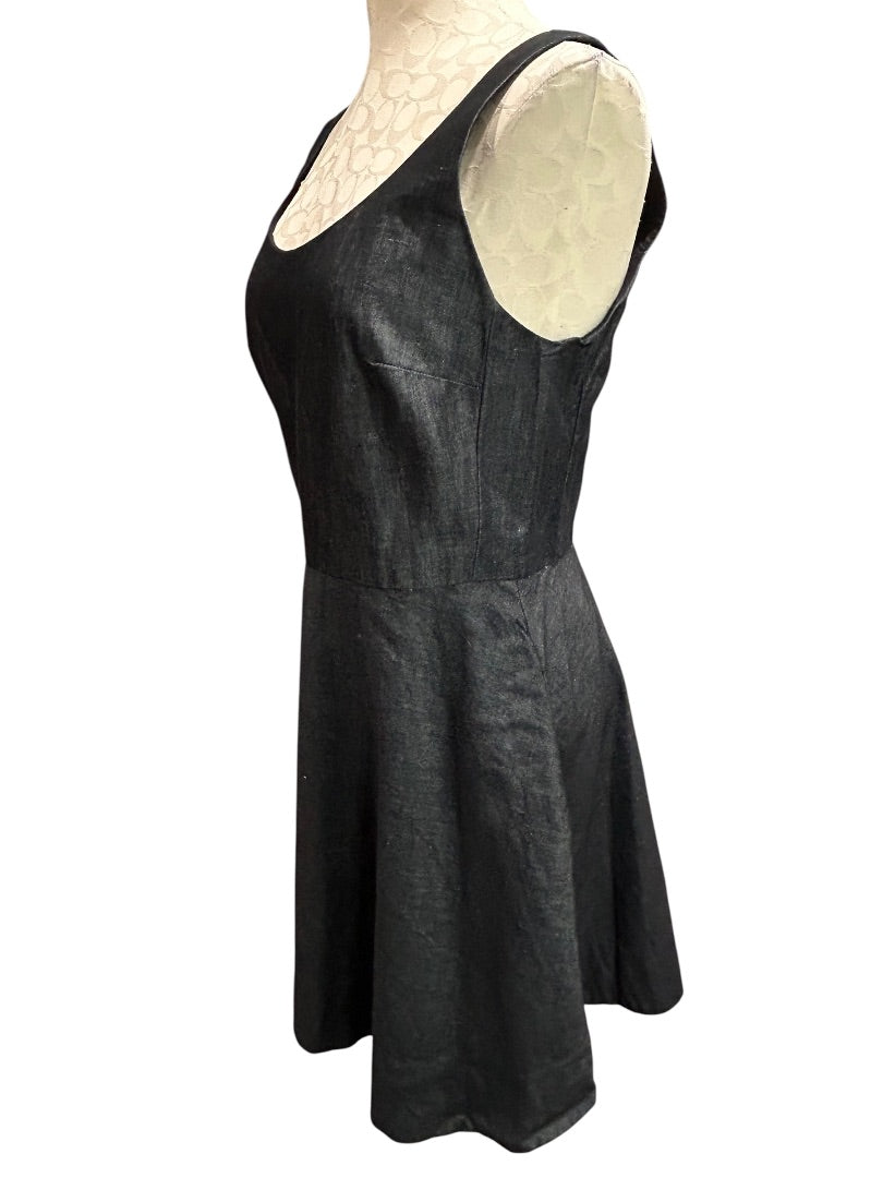 Size 8 Gap Black Denim Sleeveless Dress A-Line Jean Pockets Linen Blend