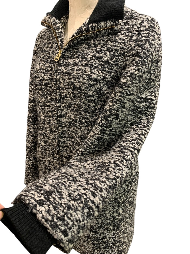 Size 2 J.Crew Womens Lodge Coat Jacket Boucle Black White H2632