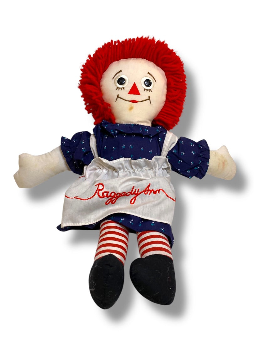 Vintage Raggedy Ann Rag Doll 17 Inch Staining Button Eyes