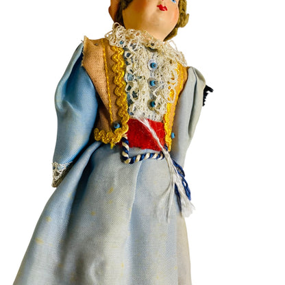 Vintage Folk Art Doll 1940s Woman Greek 9" Composite