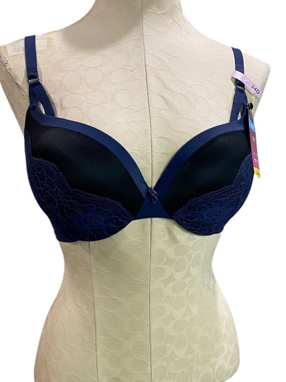 34D Maidenform Navy Blue Black Push Up & In Bra DM9900 Underwire Padded New