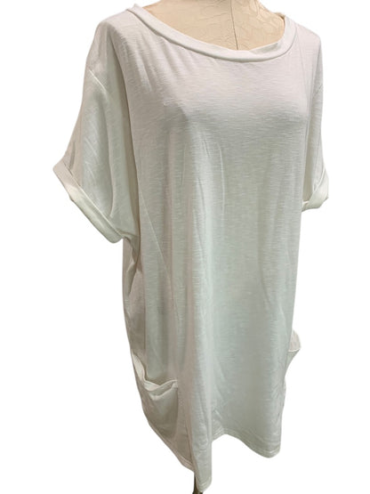 XXL Aimage Womens White Tunic Tshirt Pockets Cuffed Sleeve