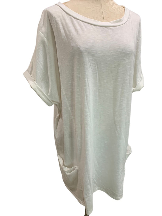 XXL Aimage Womens White Tunic Tshirt Pockets Cuffed Sleeve