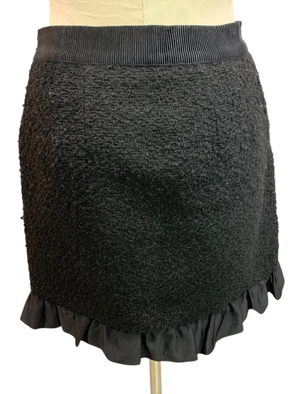 Size 2P Loft Petites Black Tweed Ruffle Hem Skirt Side Zip