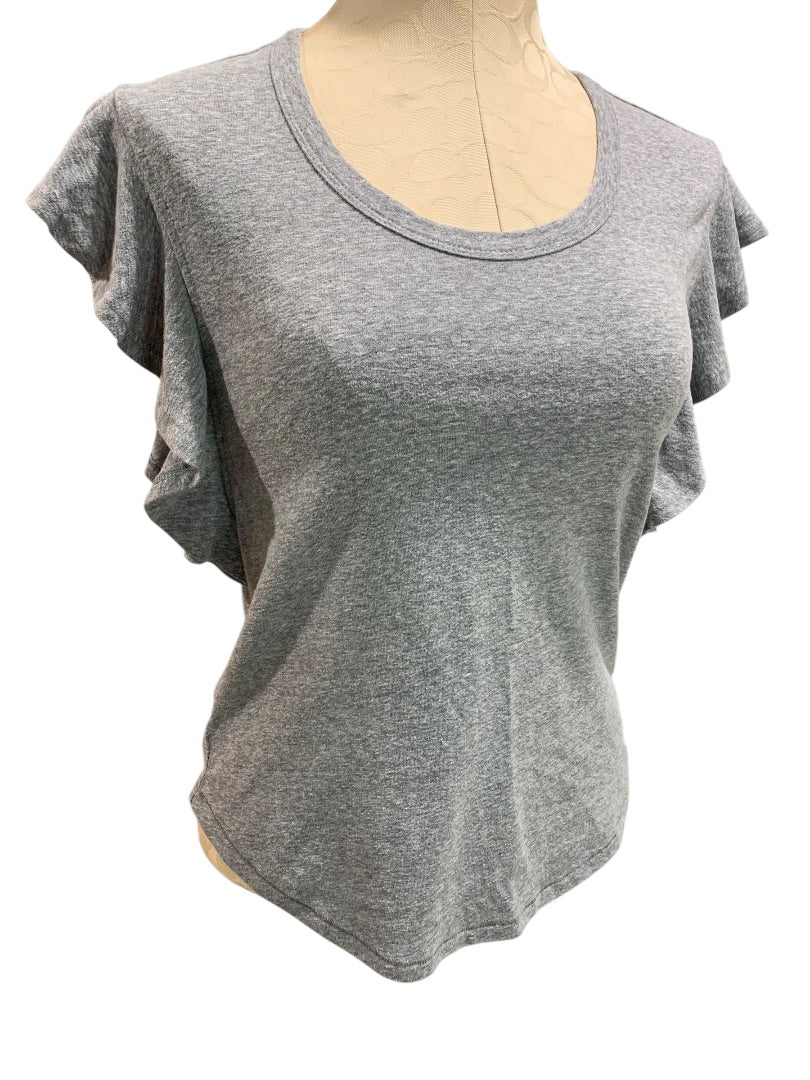 XS Loft Womens Gray Ruffle Sleeve Heathered Tshirt