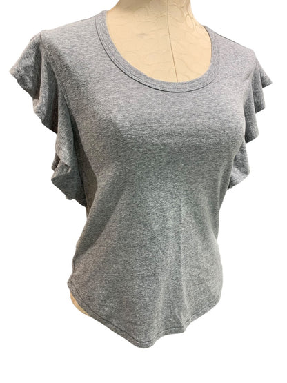 XS Loft Womens Gray Ruffle Sleeve Heathered Tshirt