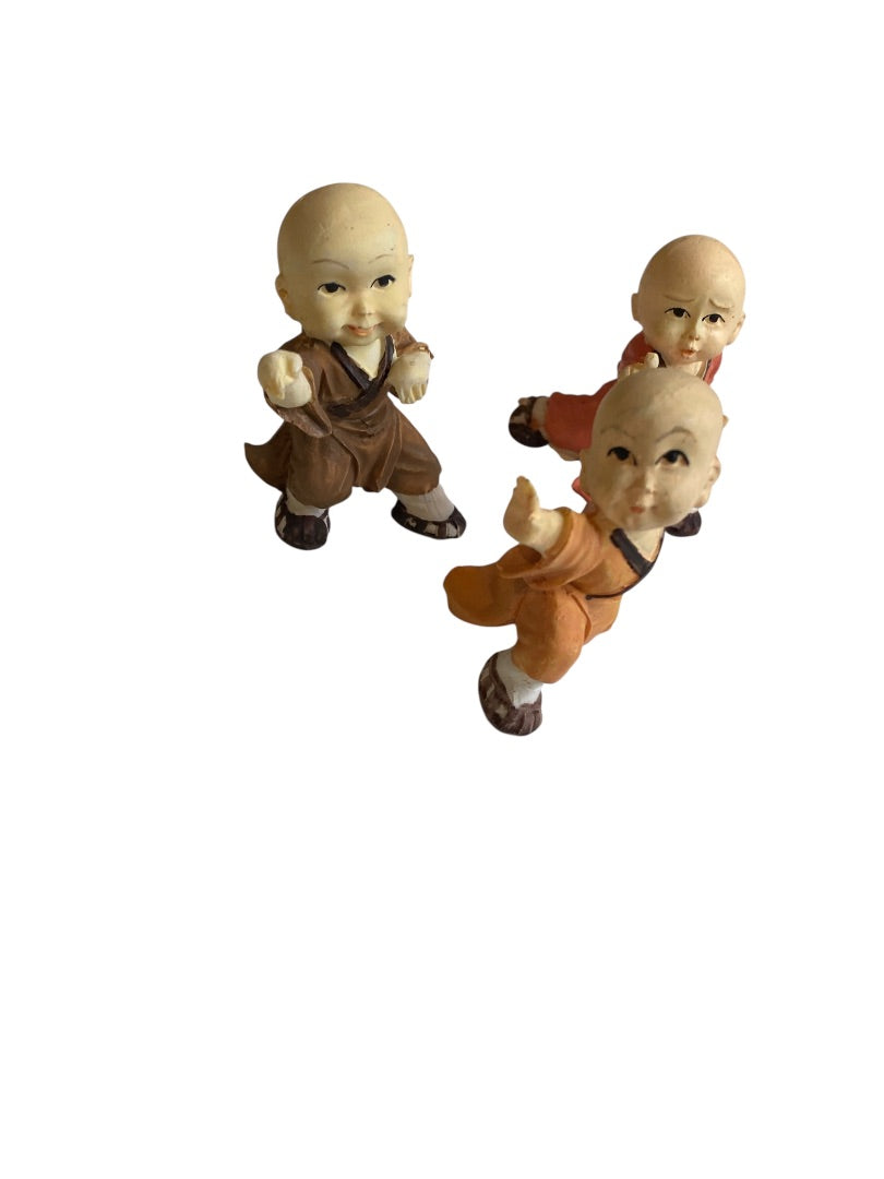 Vintage Set of 4 Baby Monk Resin Figurines Happiness 2.5"