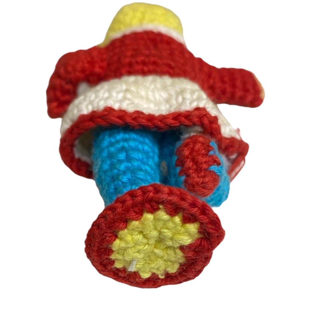 Vintage Amigurumi Japanese Crochet Doll 3" Silk Face Red Blue