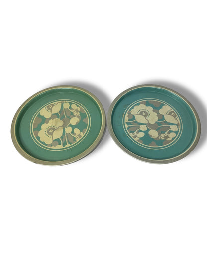 MidCentury Set of 2 Metal Trays Decorative Floral 12.5" Diameter Turquoise