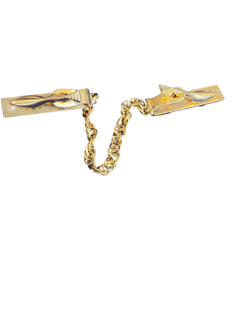 Vintage Goldtone Sweater Clip Bar Clips Vine Design Chain