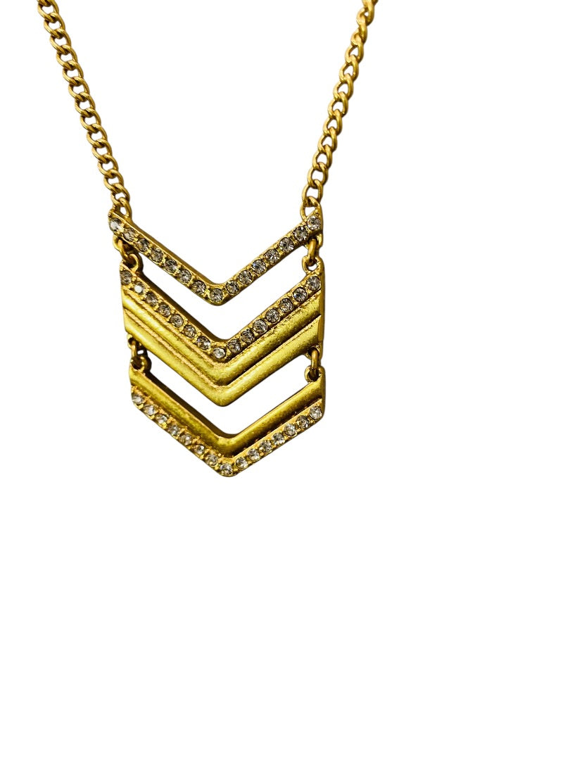 Vintage J.Crew Chevron Goldtone Rhinestone Necklace Art Deco Style