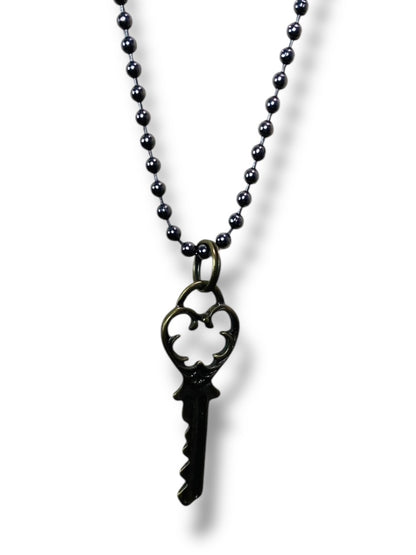 Bronze Color Necklace Bead Chain Skeleton Key Pendant 30"