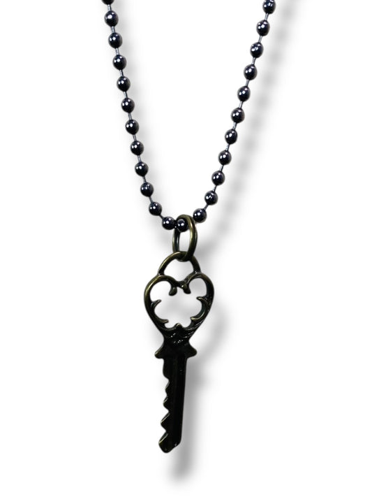 Bronze Color Necklace Bead Chain Skeleton Key Pendant 30"