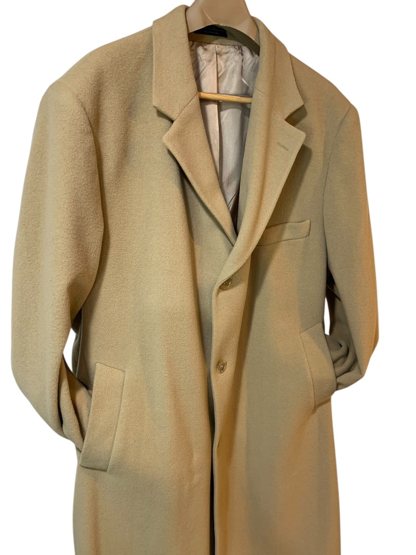 Size 48R Chaps Mens Overcoat Cashmere Blend Light Brown Tan
