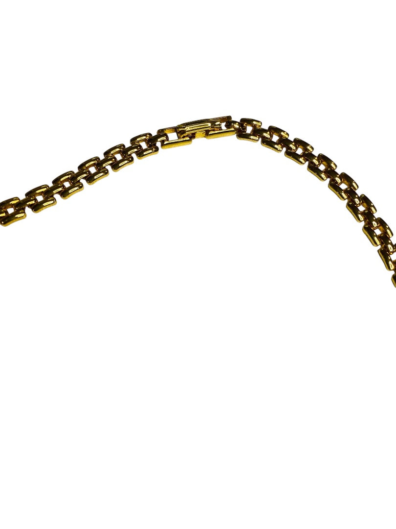 Goldtone V Necklace Shiny Rhinestone 17" Foldover Clasp
