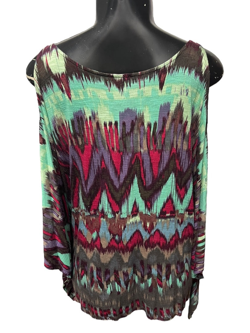 Small Ella Moss Cold Shoulder Flutter Sleeve Patterened Womens Top