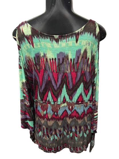 Small Ella Moss Cold Shoulder Flutter Sleeve Patterened Womens Top