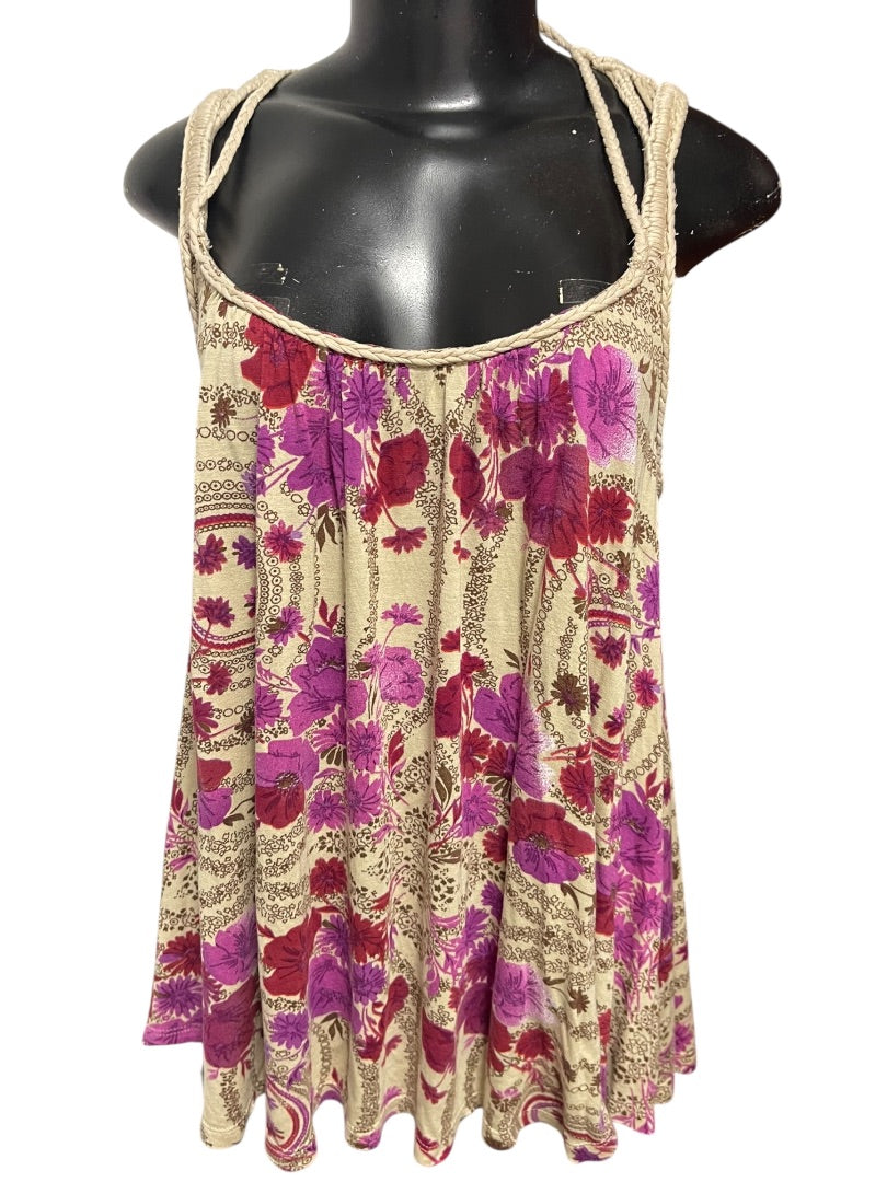 Small Free People Sleeveless Floral Tank with Braided Straps