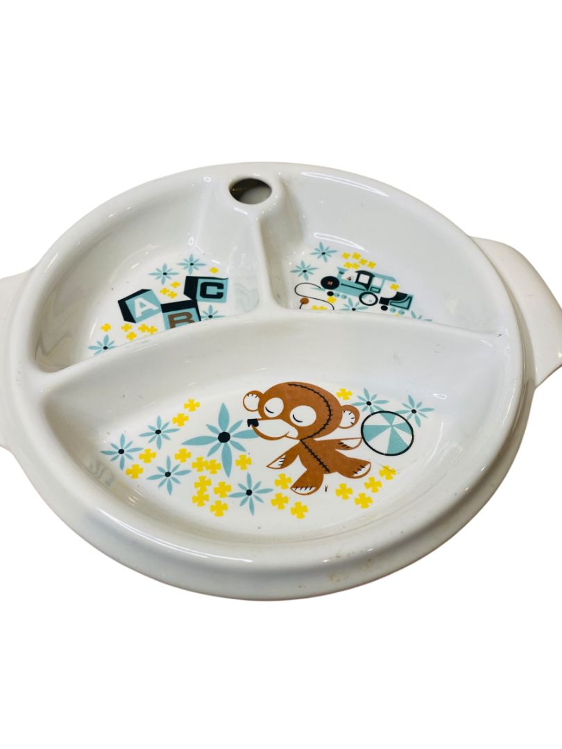 1940s Excello Ceramic Childs Warming Plate Divided 9.25" Retro Kids