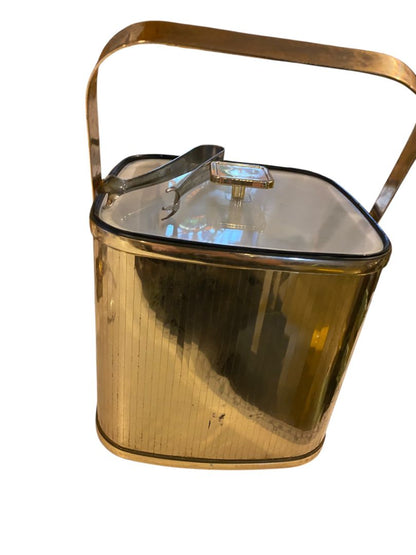 Vintage Culver Acrylic Goldtone MCM Ice Bucket and Tongs