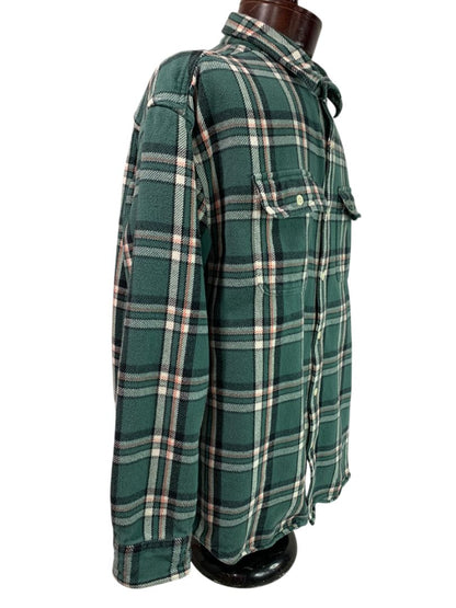 XL American Eagle Mens Button Up Heavy Weight Flannel Green Plaid