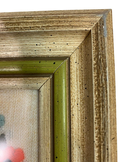 Vintage Framed Needlepoint Crewel Love Floral Wreath Wall Hanging 9.5" x 7.5"