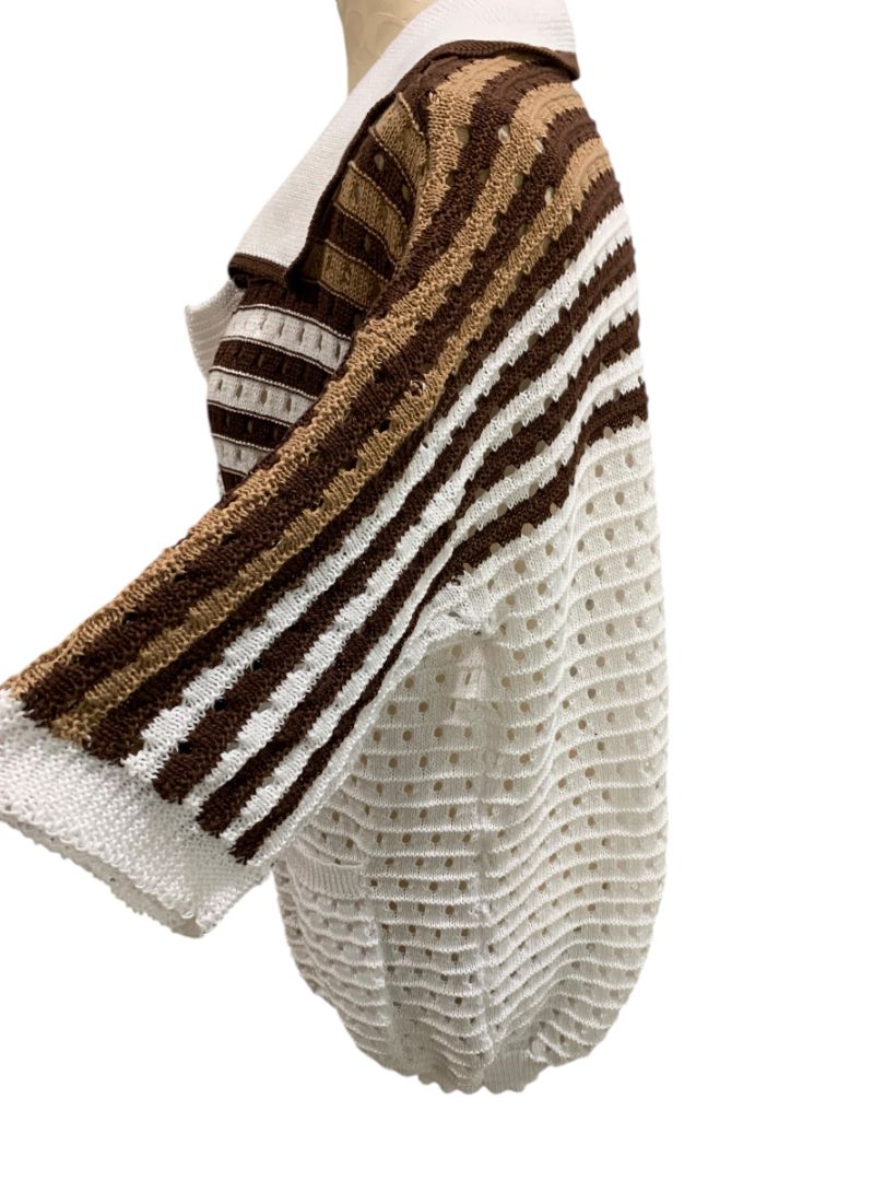 XL Vintage Womens Short Sleeve Loose Knit Collared Cardigan