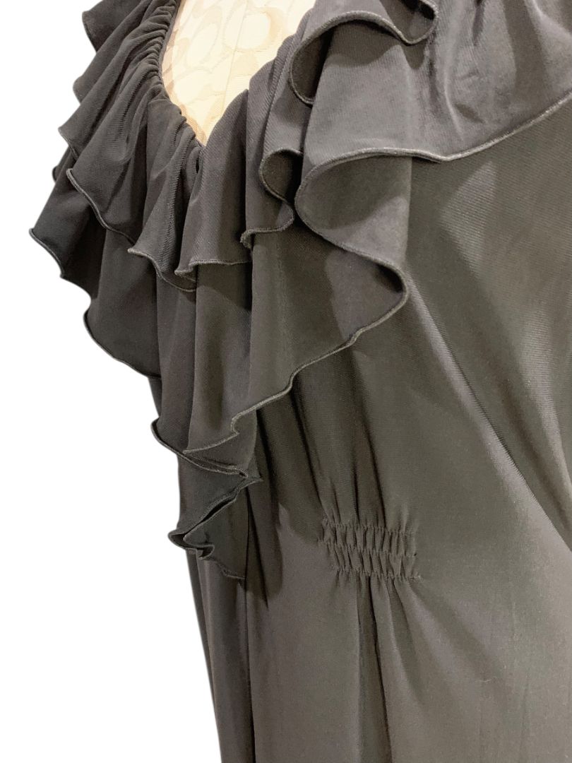 XL Tiana B Black Dress V-Neck Ruffle Sleeveless Polyester Blend