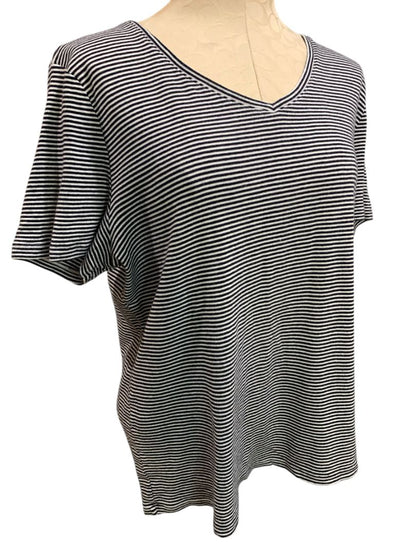 XL Talbots Tee Womens Navy Blue White Striped V-Neck Tshirt