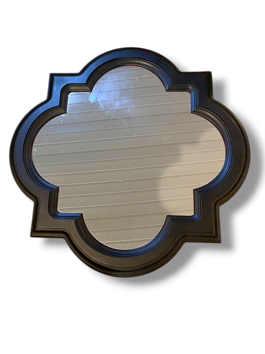 Wall Mirror Quatrefoil Moroccan Style Black Finish 30" x 30"