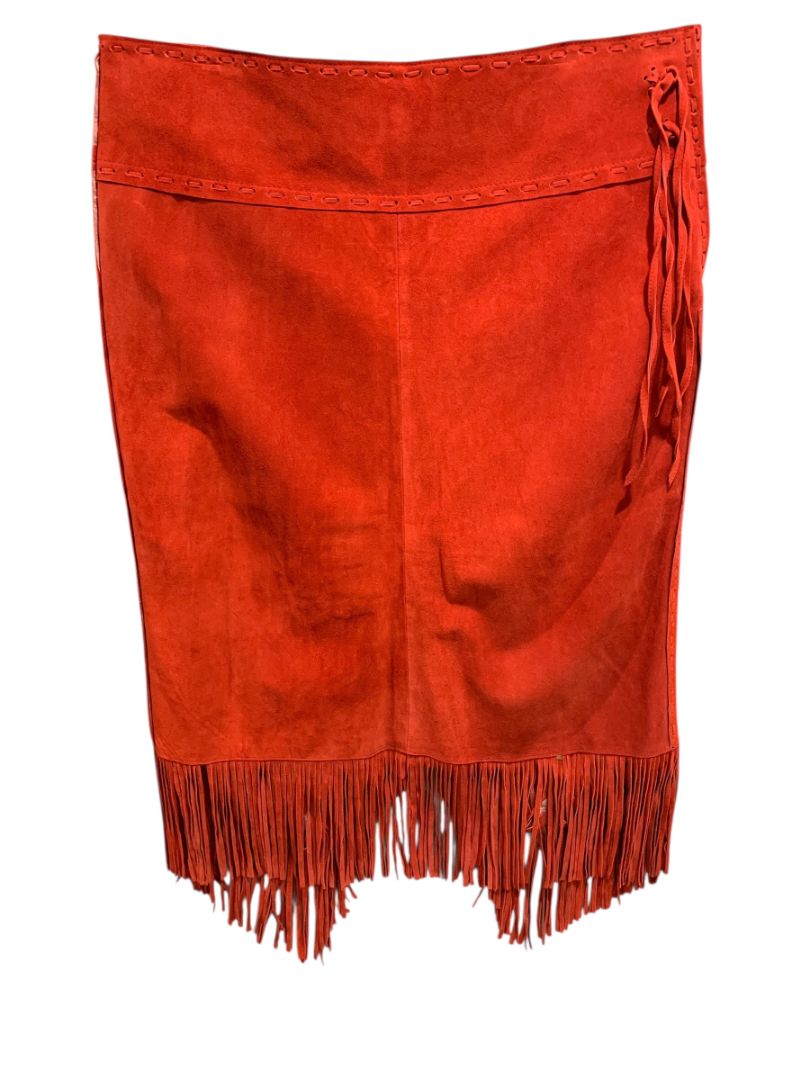 Size 3X T4 West Red Suede Midi Skirt Fringed Western Dance Rodeo