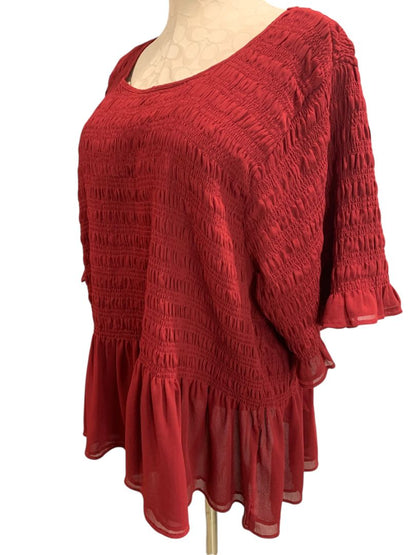 Size 4X Torrid Womens Burgundy Smocked Short Sleeve Pullover Blouse