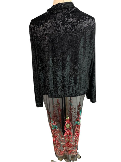 Size 3X Highness Womens Floral Sheer Velour Duster Cardigan Embroidered