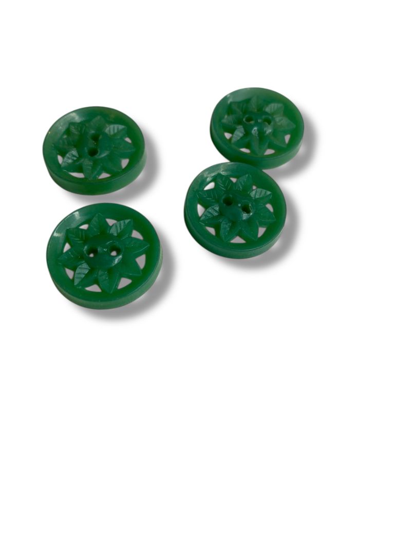 Lot of 4 Green Midcentury Buttons Acrylic Sun Design .8" (20mm)