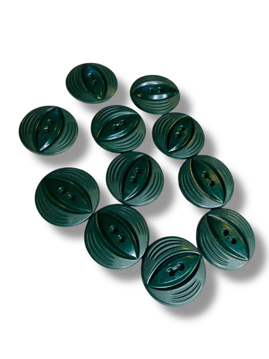 Lot of 11 Midcentury Buttons Assorted Dark Green Plastic Styles Craft Sew 1"
