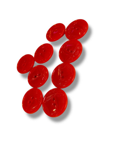 Set of 9 Midcentury Red Plastic Buttons Sailboat Craft Sew .9" Diameter