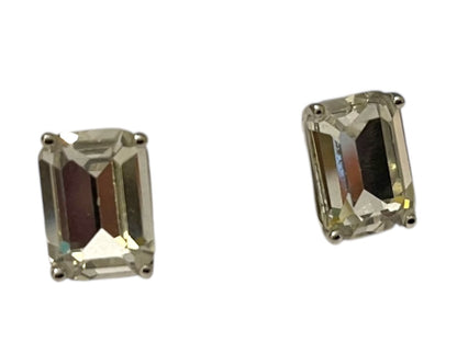 Emerald Cut Stud Post Pierced Earrings Clear .5" (14mm) Silvertone Setting