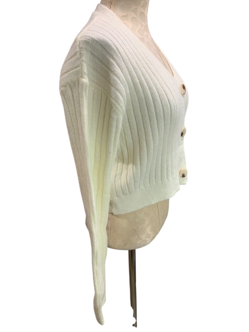 Size Small Womens Ivory Ribbed Cropped Cardigan Sweater
