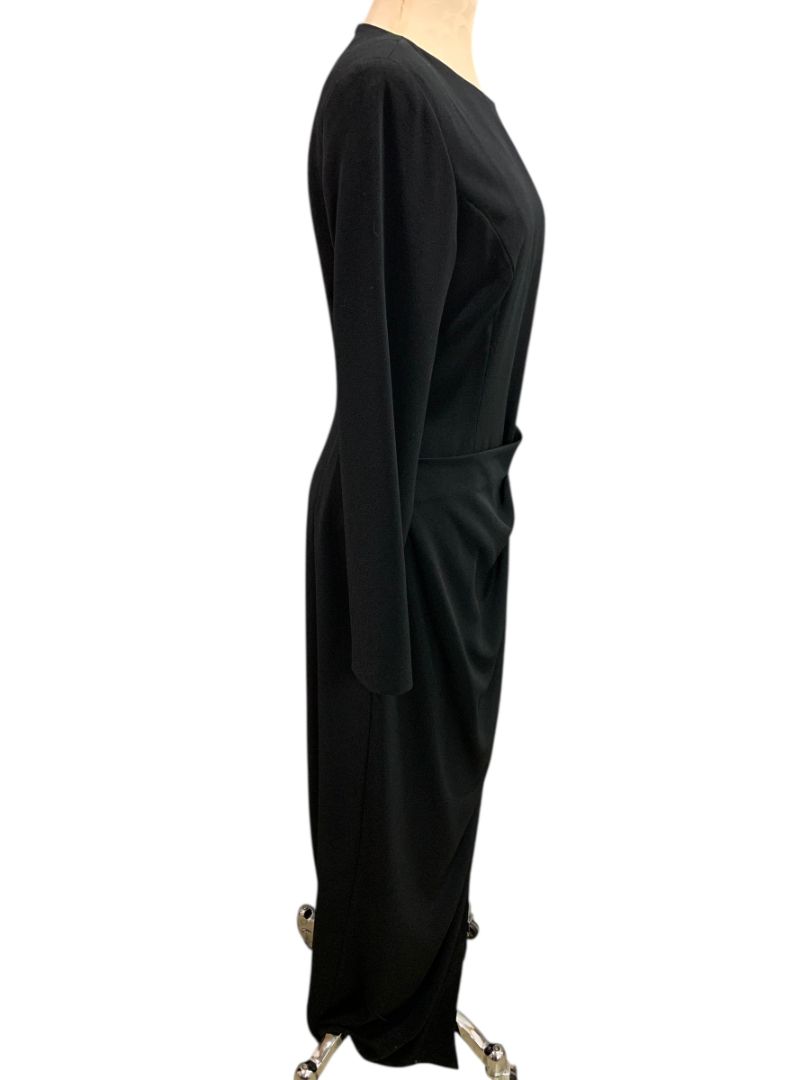 Size 10 Evan Picone Evening Dress Black Long 1990s Rhinestone Decorative Buttons