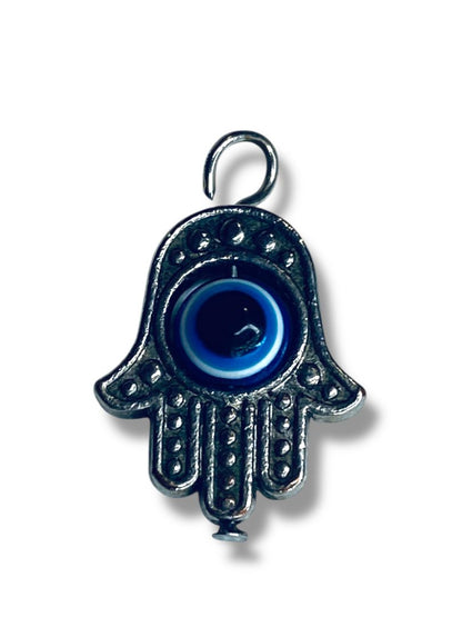 Hamsa Hand Small Pendant Silvertone Blue Swiveling Evil Eye 17mm (.6")