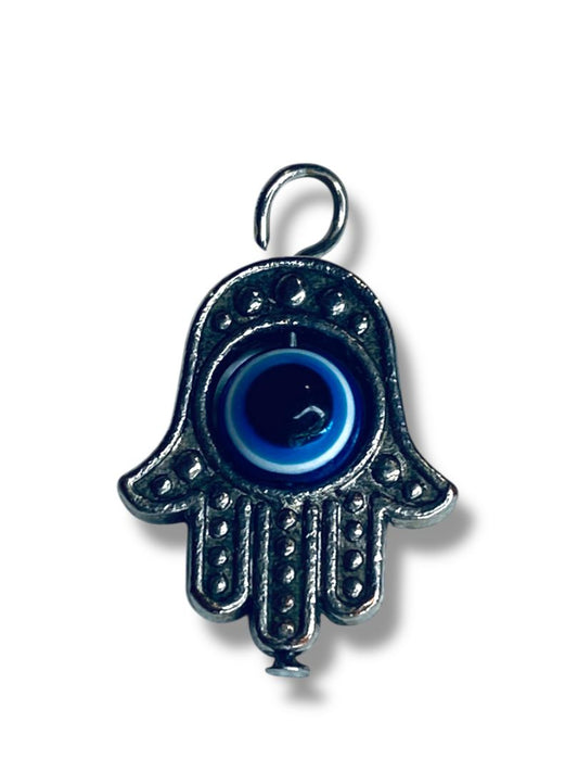 Hamsa Hand Small Pendant Silvertone Blue Swiveling Evil Eye 17mm (.6")