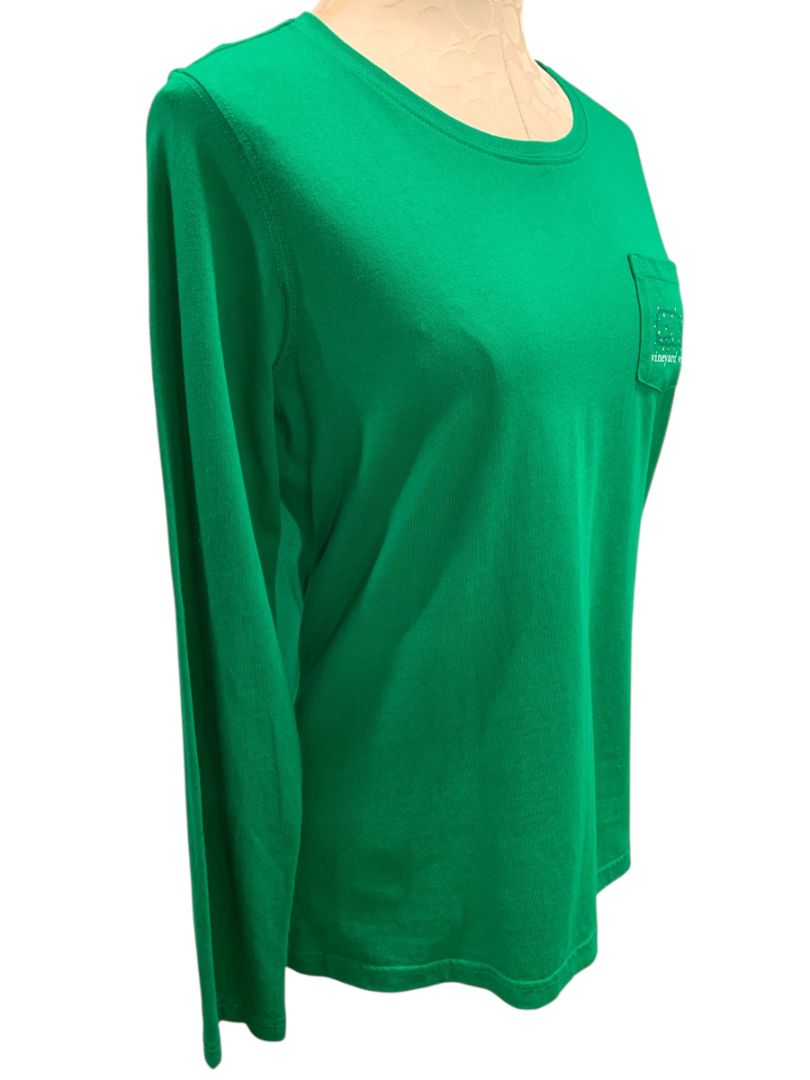 Medium Vineyard Vines Womens Holiday 2015 Green Long Sleeve Tshirt