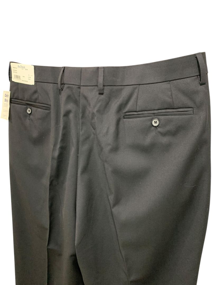 37R Paul Frederick Black Pleated Dress Pants Mens Wool Stretch Hemmed New
