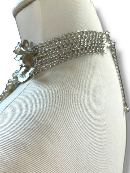 New Silvertone and Faux Pearl Statement Necklace Multistrand 17" + 2" Extender